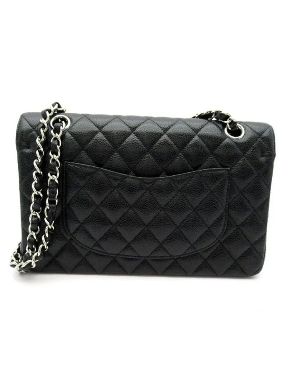 Chanel Quilted 25 Double Flap Caviar Leather Shoulder Bag Black